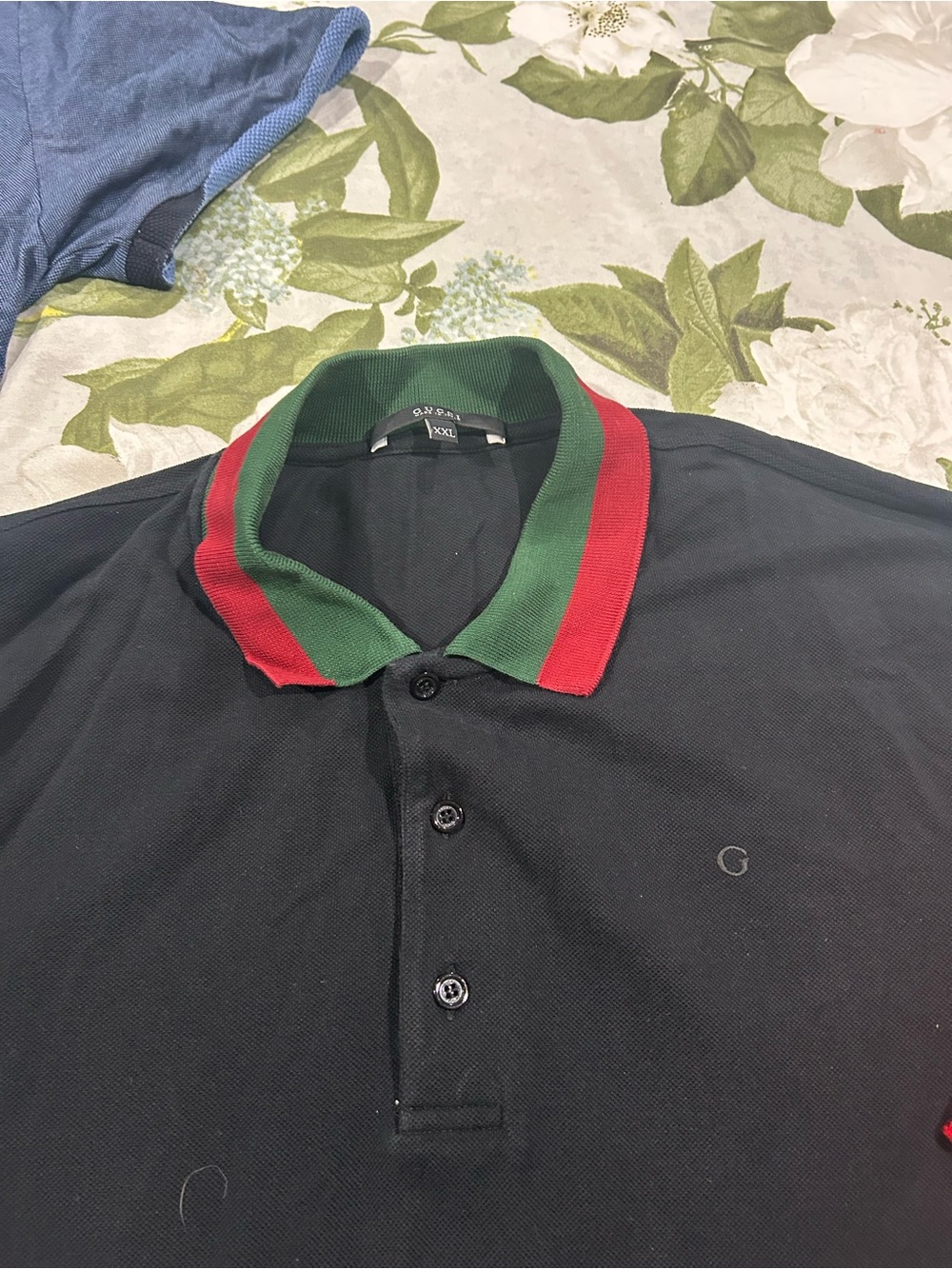 Gucci Black Polo with Red & Green Contrast Collar